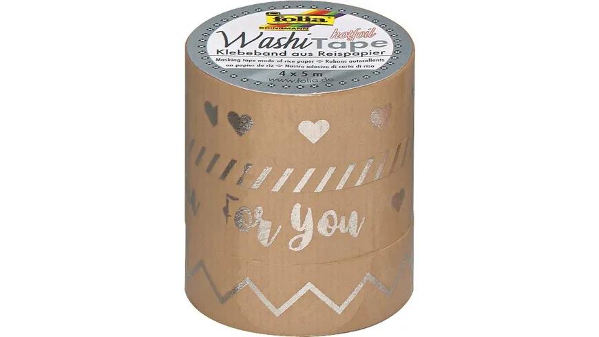 folia Washi Tape Hotfoil silber II, 4er-Set 20 m braun