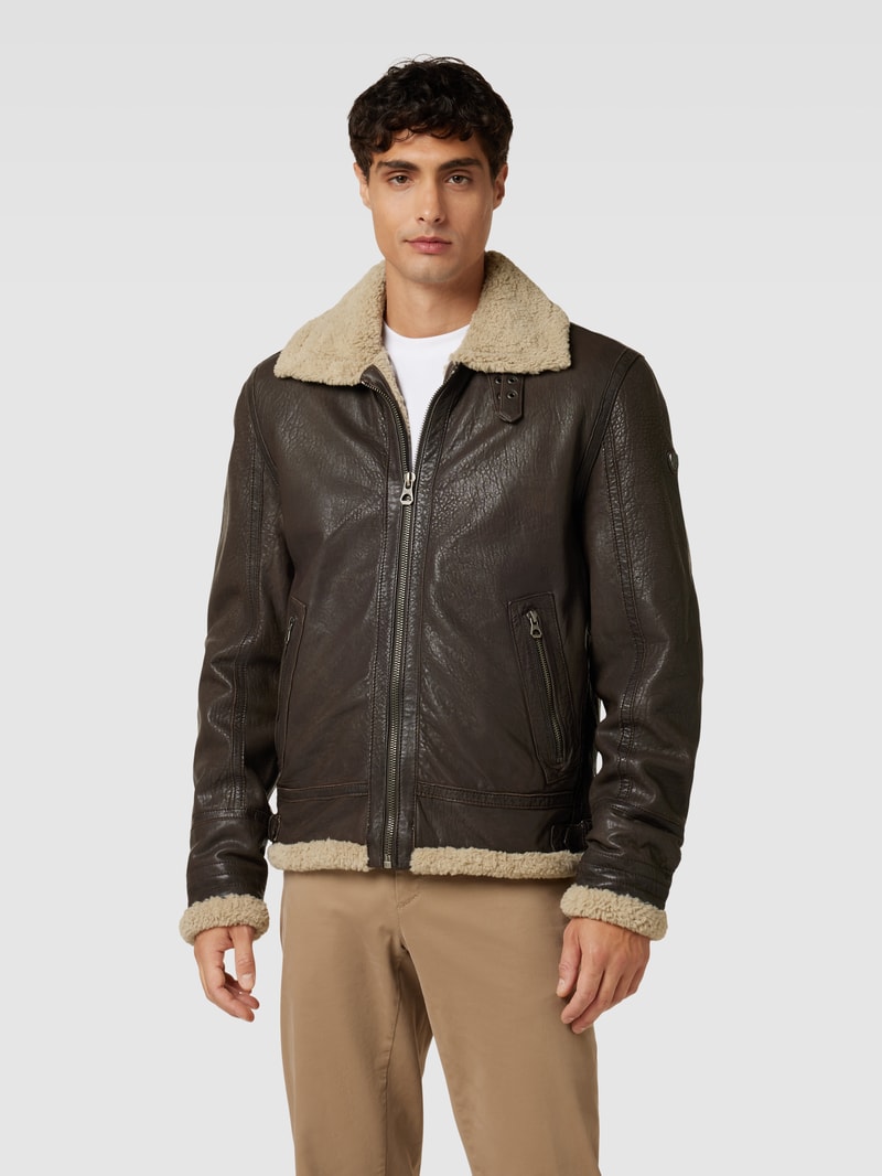 Lederjacke aus echtem Leder mit Label-Detail Modell 'MAIRFORCE' in mittelbraun