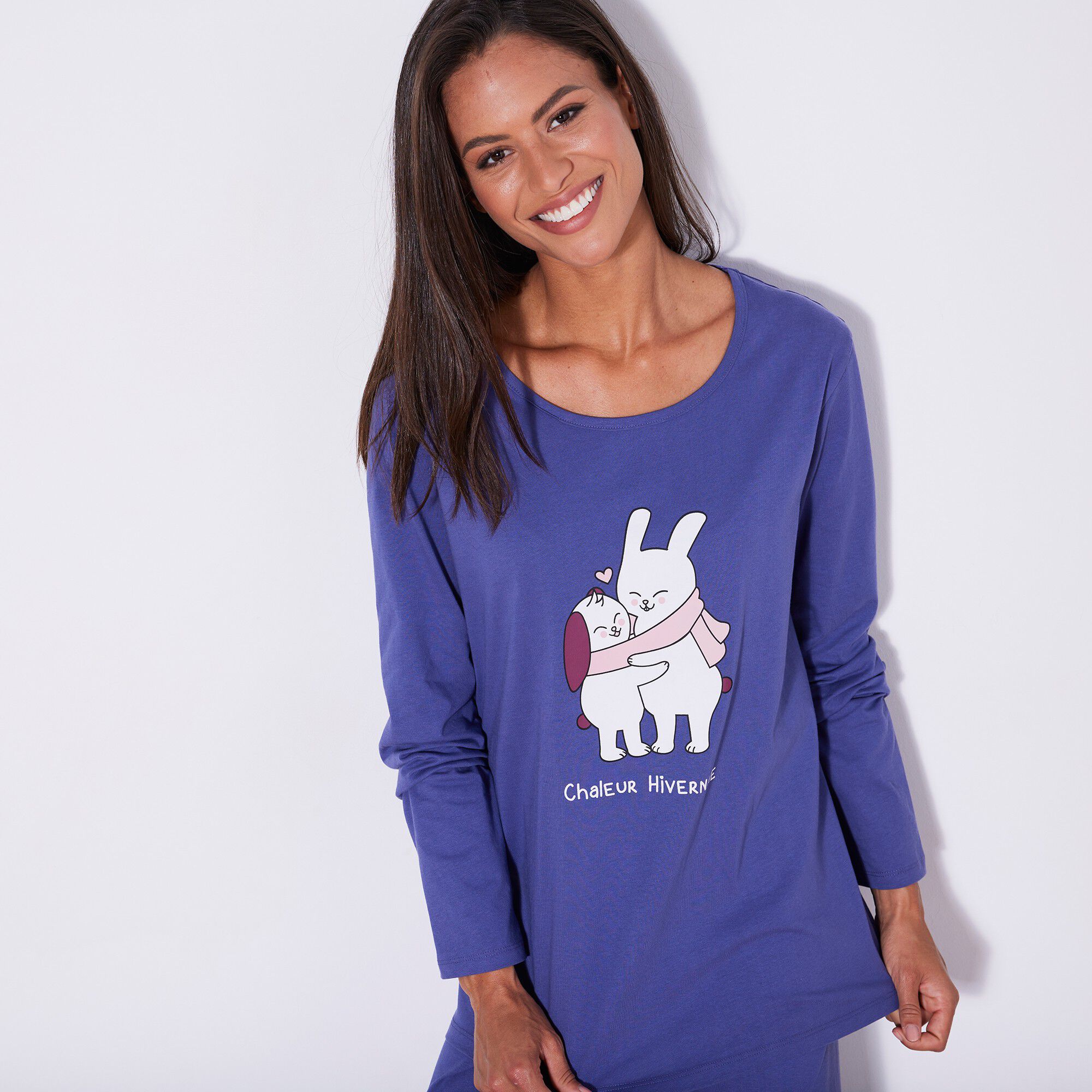 Pyjama manches longues coton imprimé « câlin »