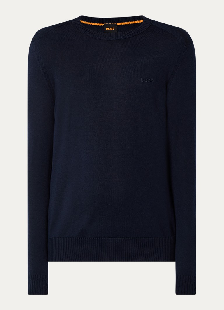 Sweter HUGO BOSS z cienkiej dzianiny z mieszanki dziewiczej wełny z logo