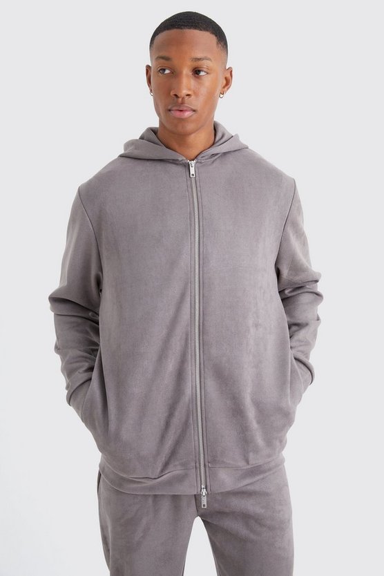 Hoodie aus Wildlederimitat mit Reißverschluss