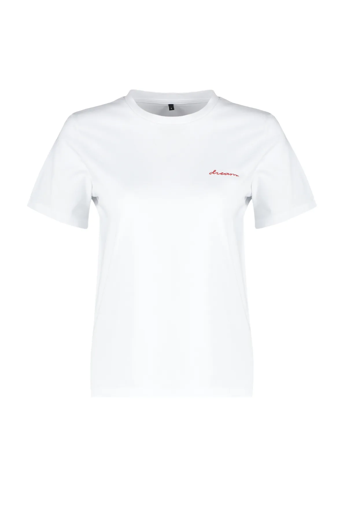 Trendyol Collection  Weißes Strick-T-Shirt mit Slogan-Stickerei, 100 % Baumwolle, Regular Fit TWOSS24TS00097