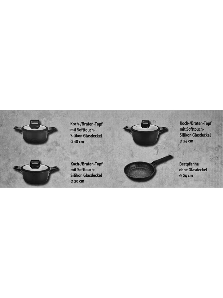 Mulex Kochgeschirr Set 7-tlg Topfset Koch-/Braten-Topf-Set Induktion in Schwarz günstig kaufen 7