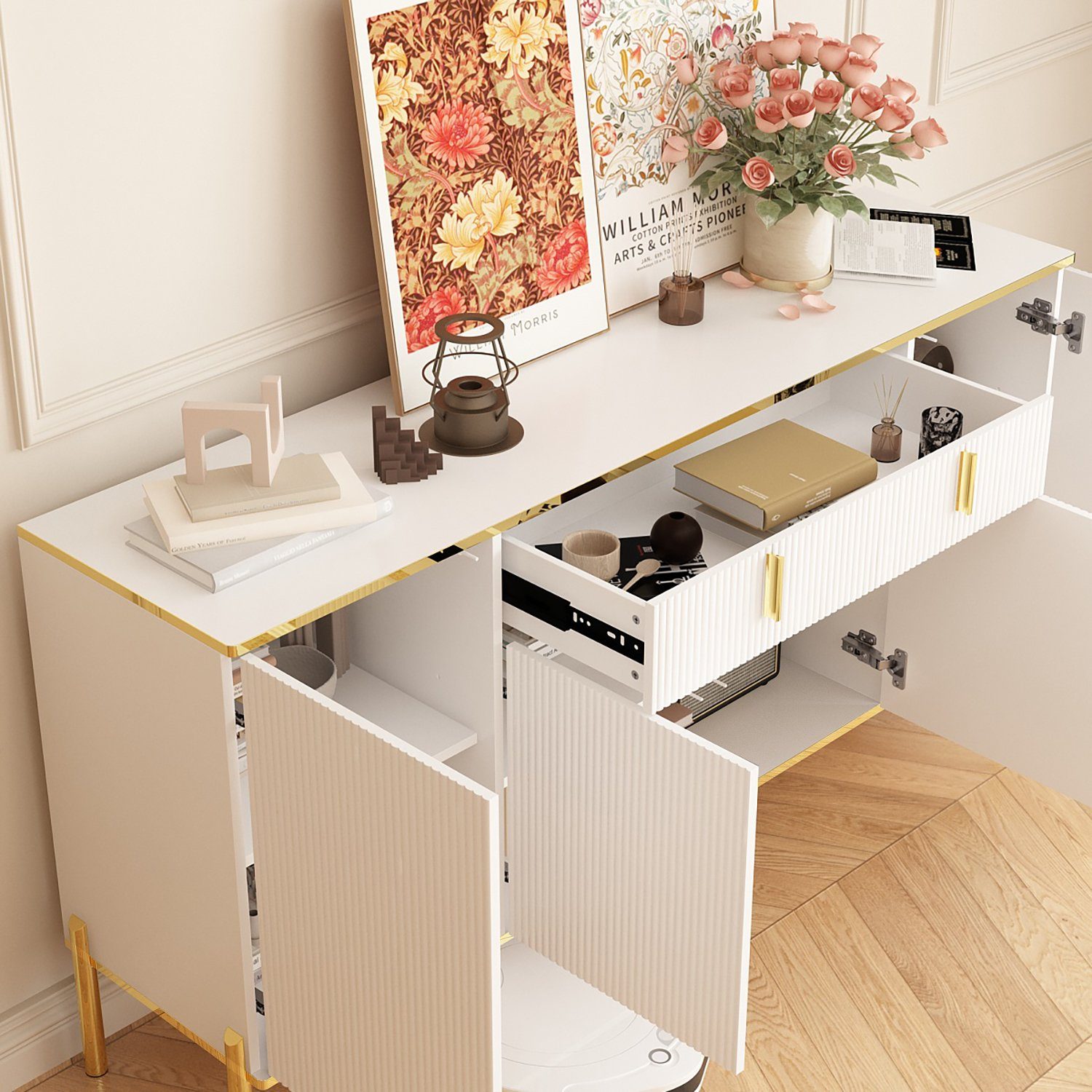 FUFU&GAGA Sideboard Komodenschrank mit 4 Türen und 1 Schublade