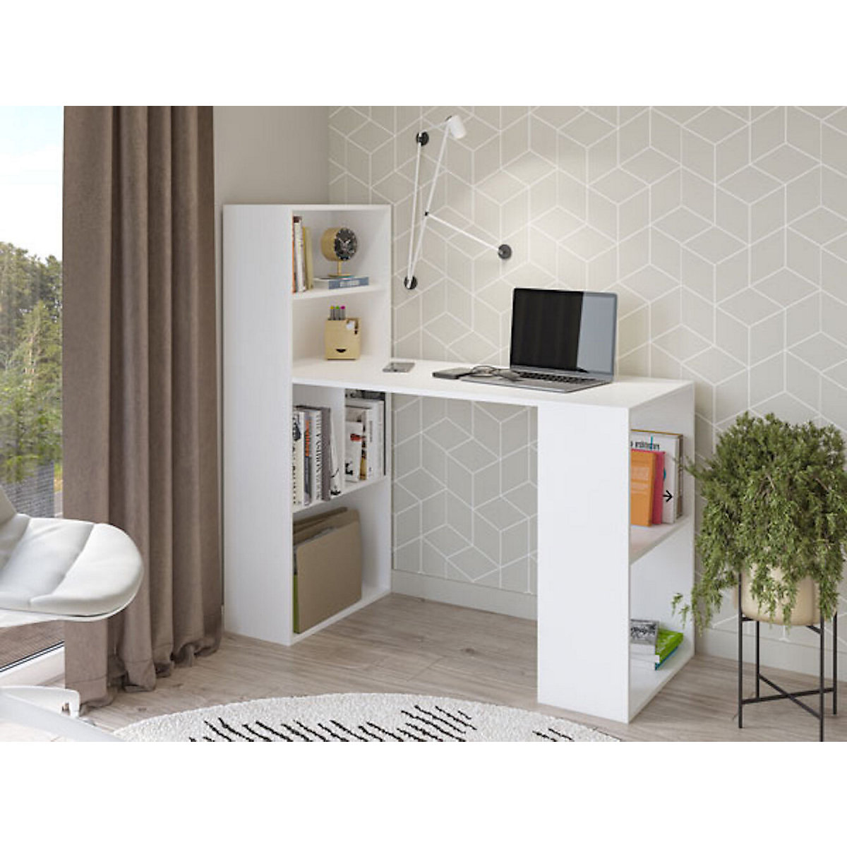 Schreibtisch Computertisch Wels 120x52x121cm mit 6 offenen Fächern