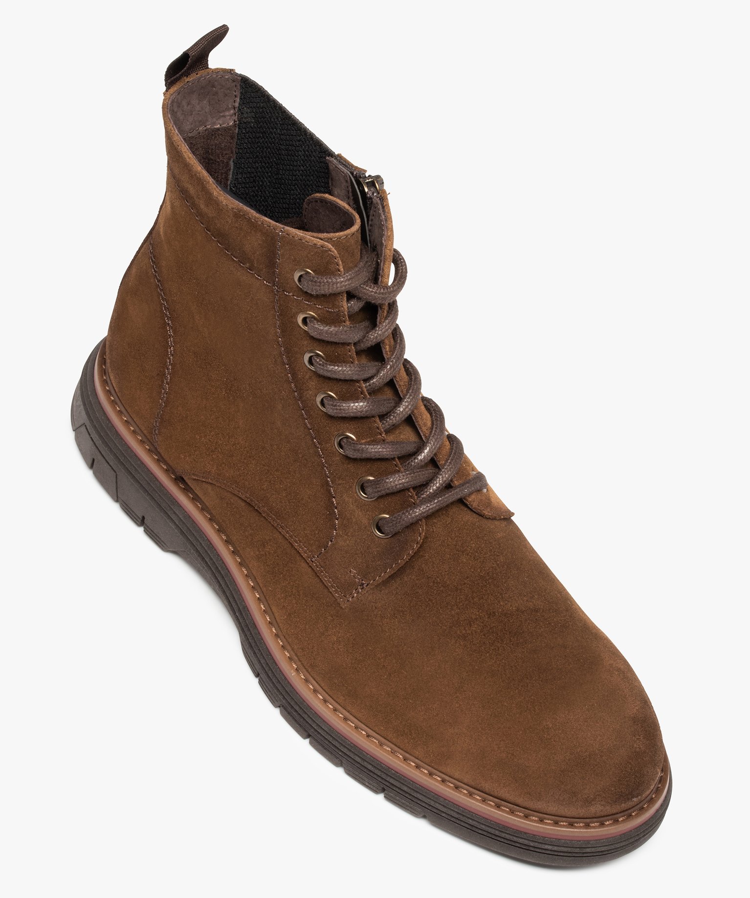 Boots homme unies dessus cuir à lacets - Tanéo marron | GEMO
