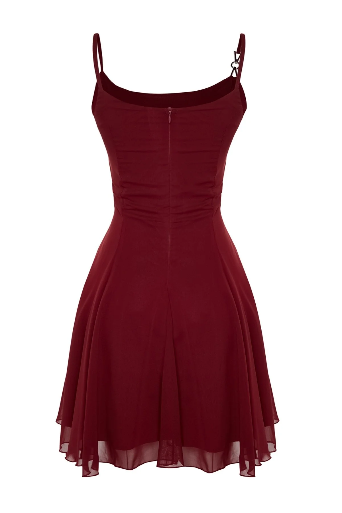Trendyol Collection  Elegantes Abendkleid aus Burgunderrot mit offener Taille/Skater-Chiffon TPRSS23EL00033