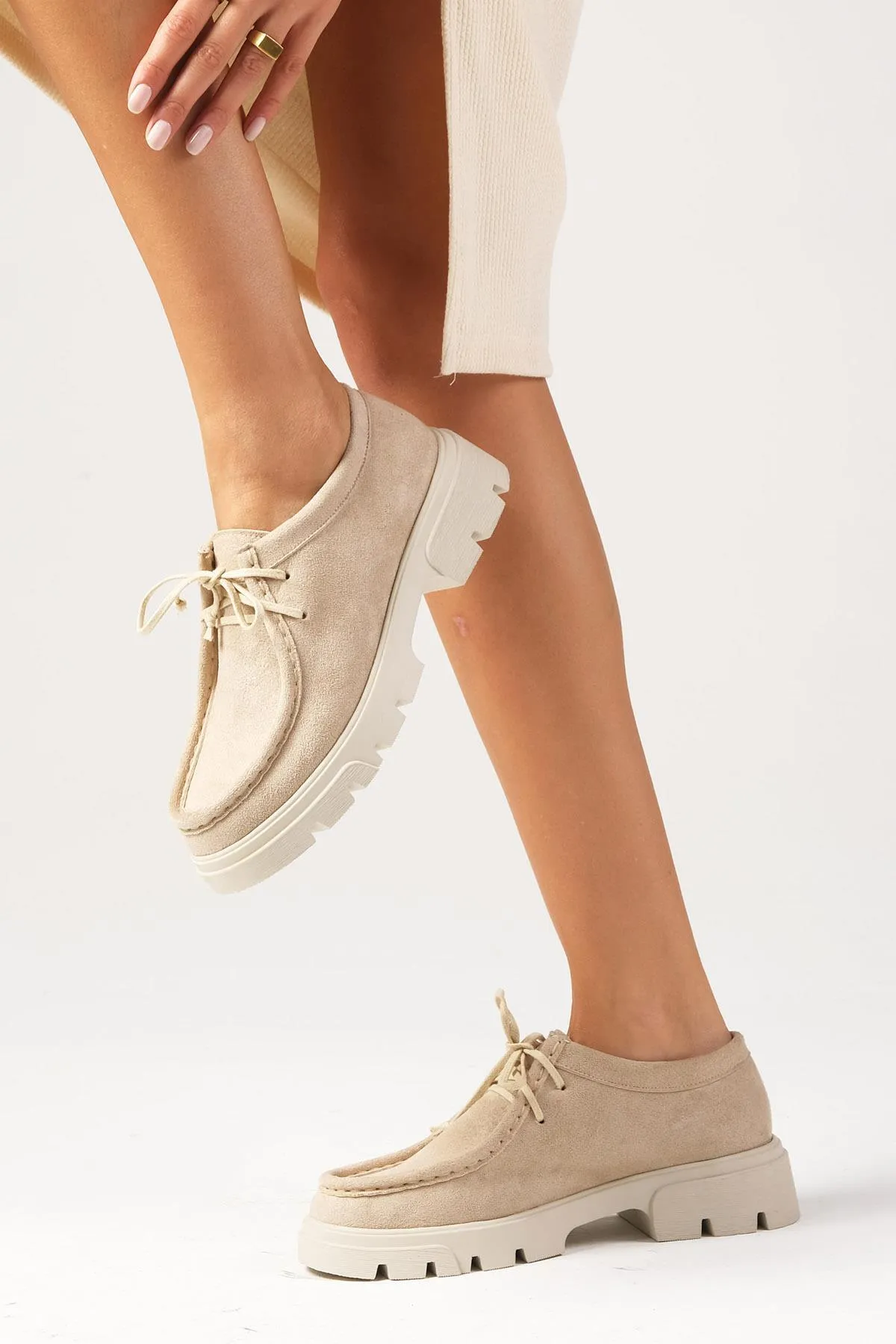 Mio Gusto  Hope Beigefarbene Damen-Loaferschuhe mit dicken Sohlen