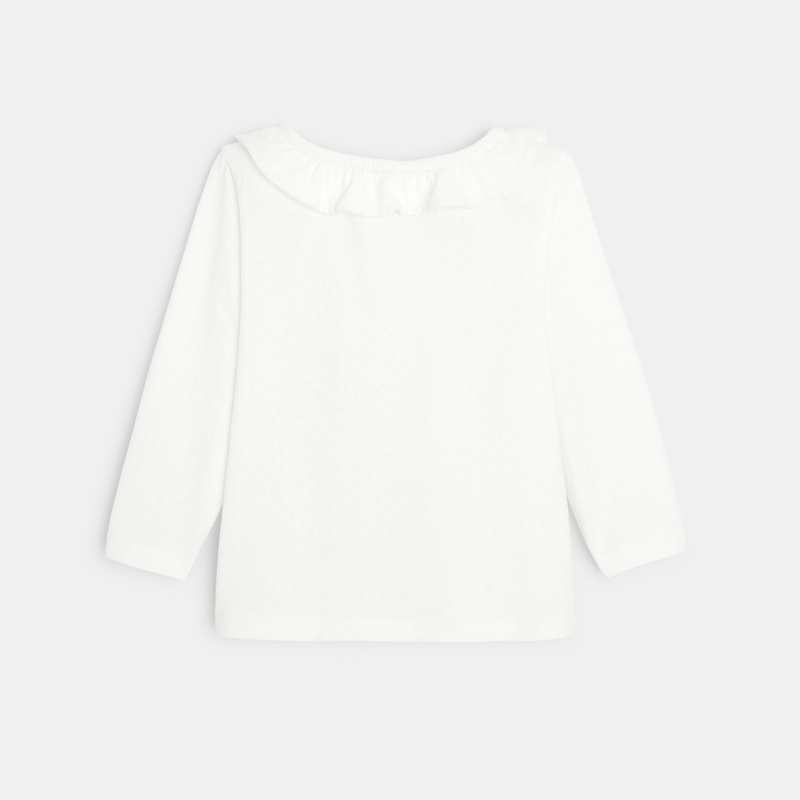 T-shirt col volanté maille fantaisie beige bébé fille