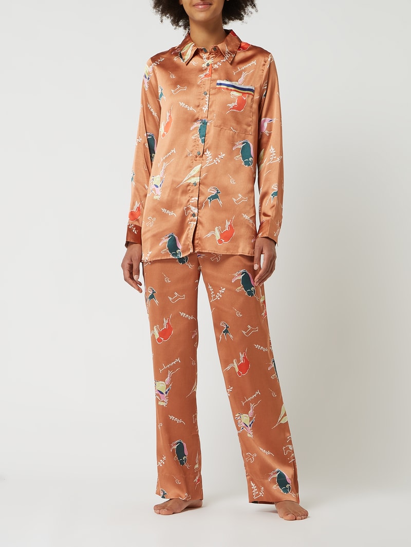 Pyjama-Oberteil mit Allover-Muster Modell 'Amara' in camel