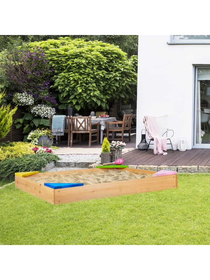 relaxdays Sandkasten in Natur - (B)90 x (H)11,5 x (T)90 cm günstig kaufen onesize