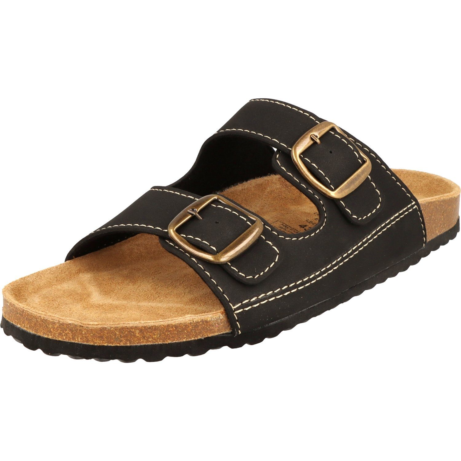 SUPERSOFT 174-001 Herren Komfort Sandalen Lederfußbett 2er Schnalle Pantolette