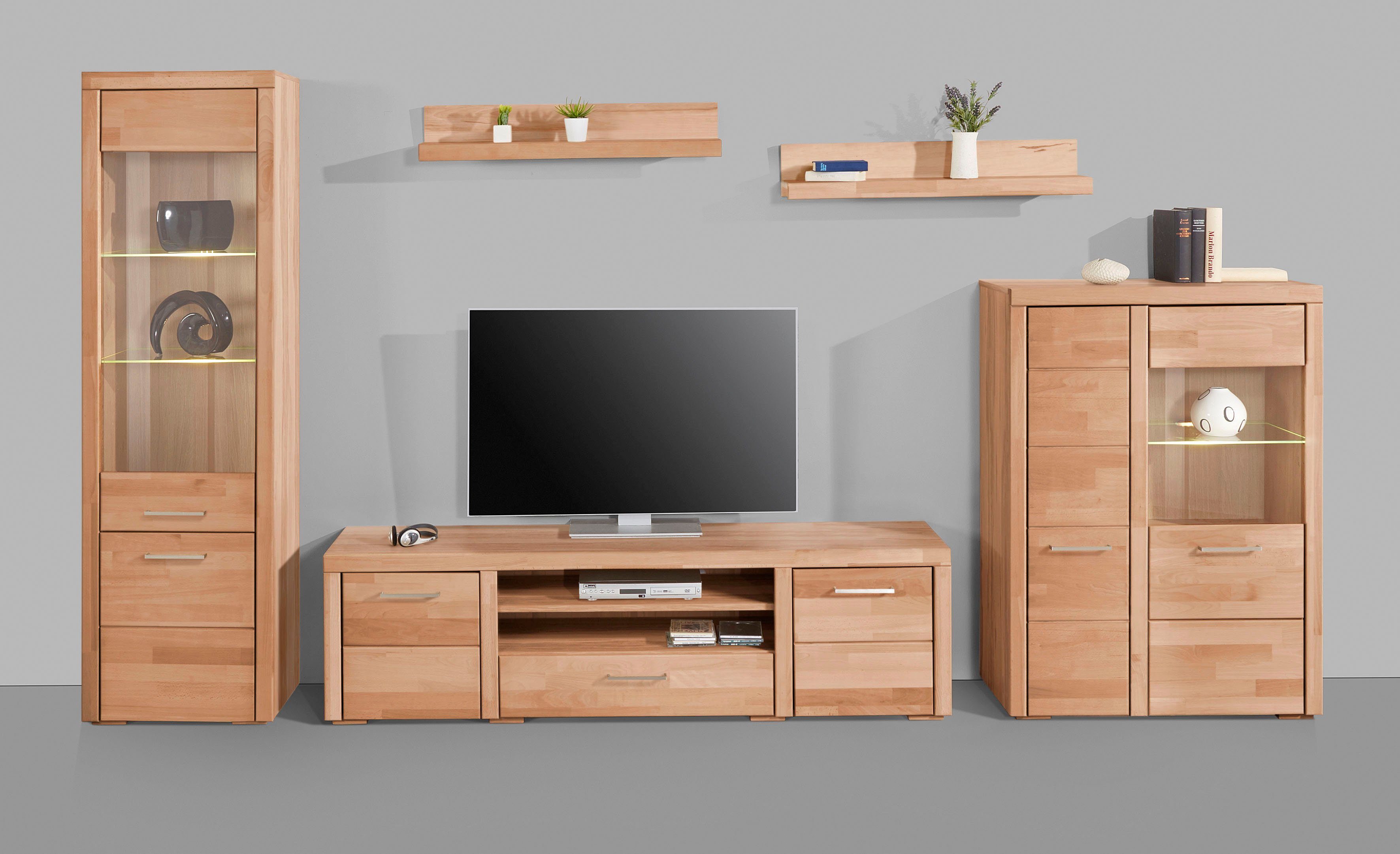 Woltra Wohnwand Falco, (Set, 4-St., 5), Fronten aus Massivholz