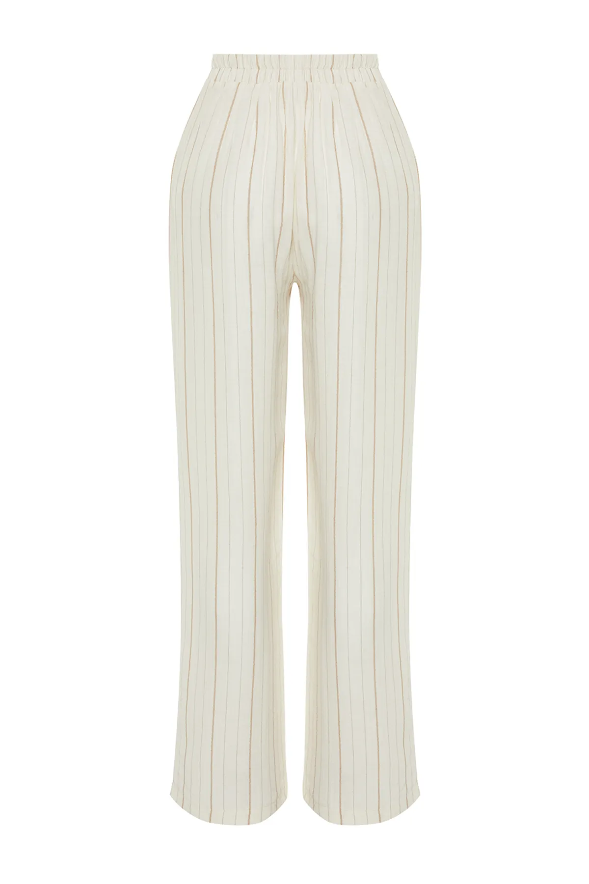 Trendyol Collection  Ecru gestreifte Hose mit weitem Bein/Webhose mit weitem Bein TWOSS24PL00145