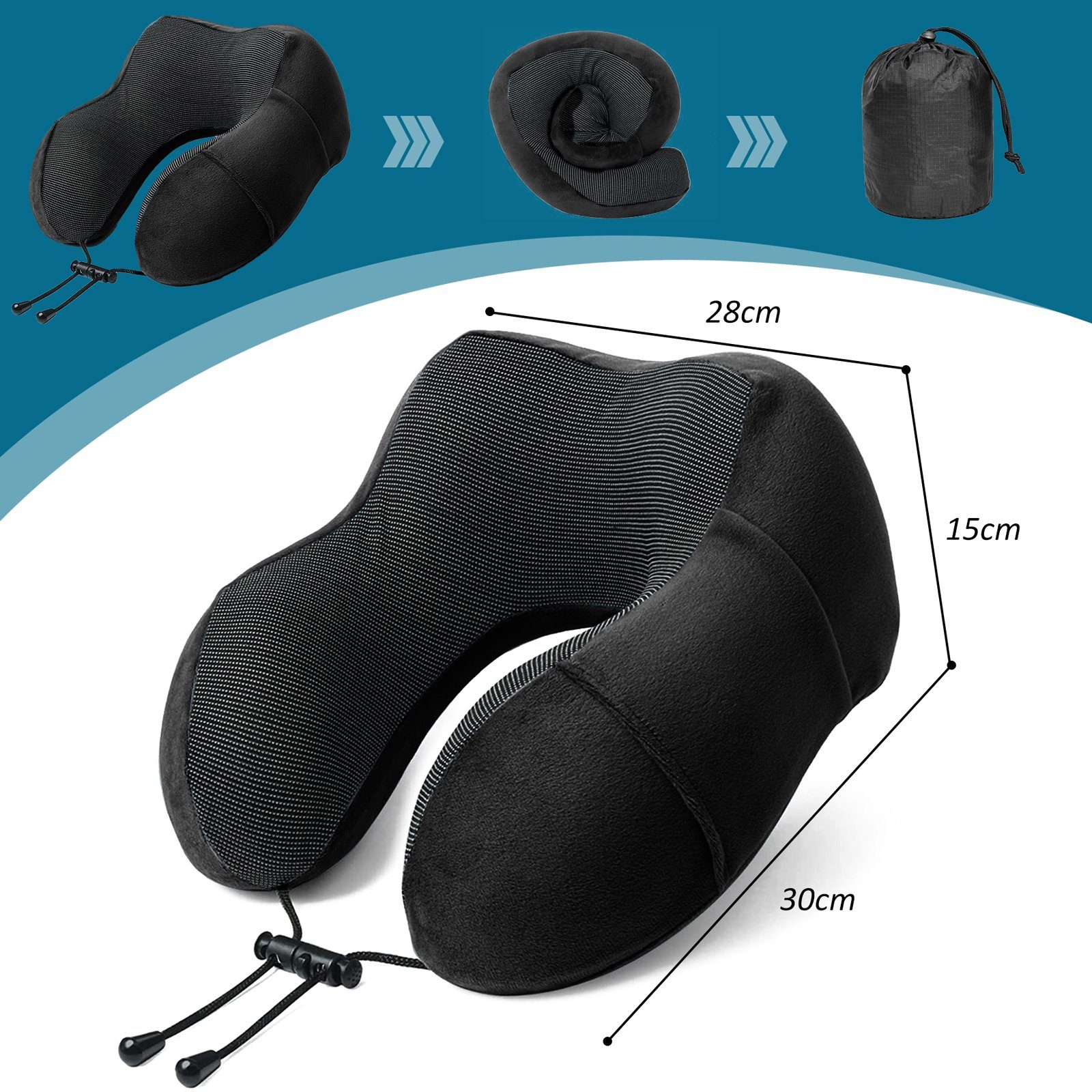 CALIYO Nackenkissen Nackenkissen, Nackenhörnchen Memory Foam, Ergonomisch Gestaltetes Reisekissen, Nackenkissen Reise