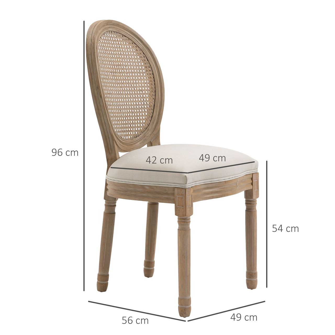 HOMCOM 2er Set Esszimmerstühle Küchenstuhl mit Rattan-Rückenlehne Linen-Touch
