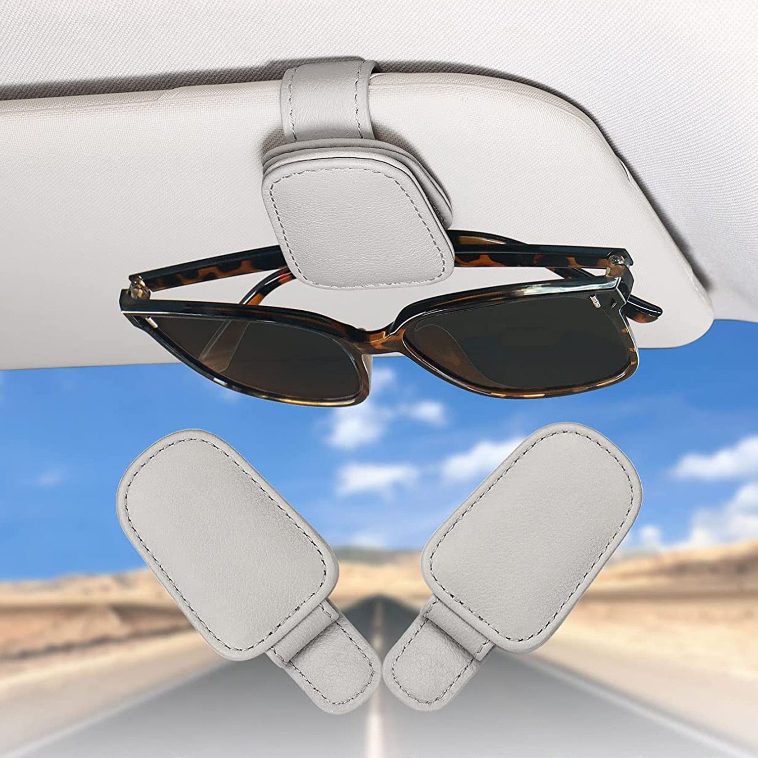NUODWELL Autosonnenschutz 2 Pack Brillenhalter Auto Sonnenblende, Visier Sonnenbrillenhalterung