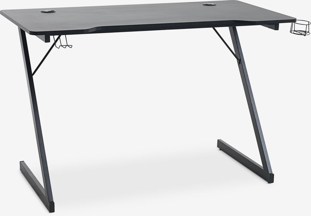 Stół do gier HALSTED 60x120 z kubkiem i uchwytem na słuchawki, czarny