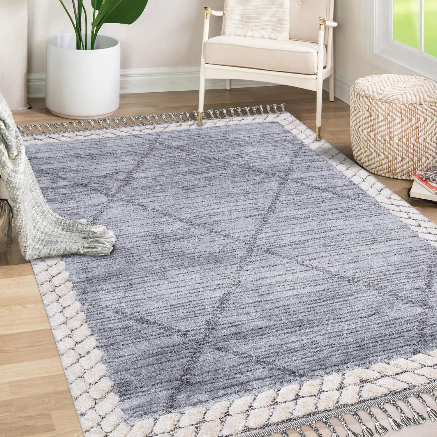 Teppich Boho Skandinavisch Style - Hochtief Effekt Cut-& Loop, payé, Rechteckig, Höhe: 20 mm, Ornament Muster - Hochtief Effekt