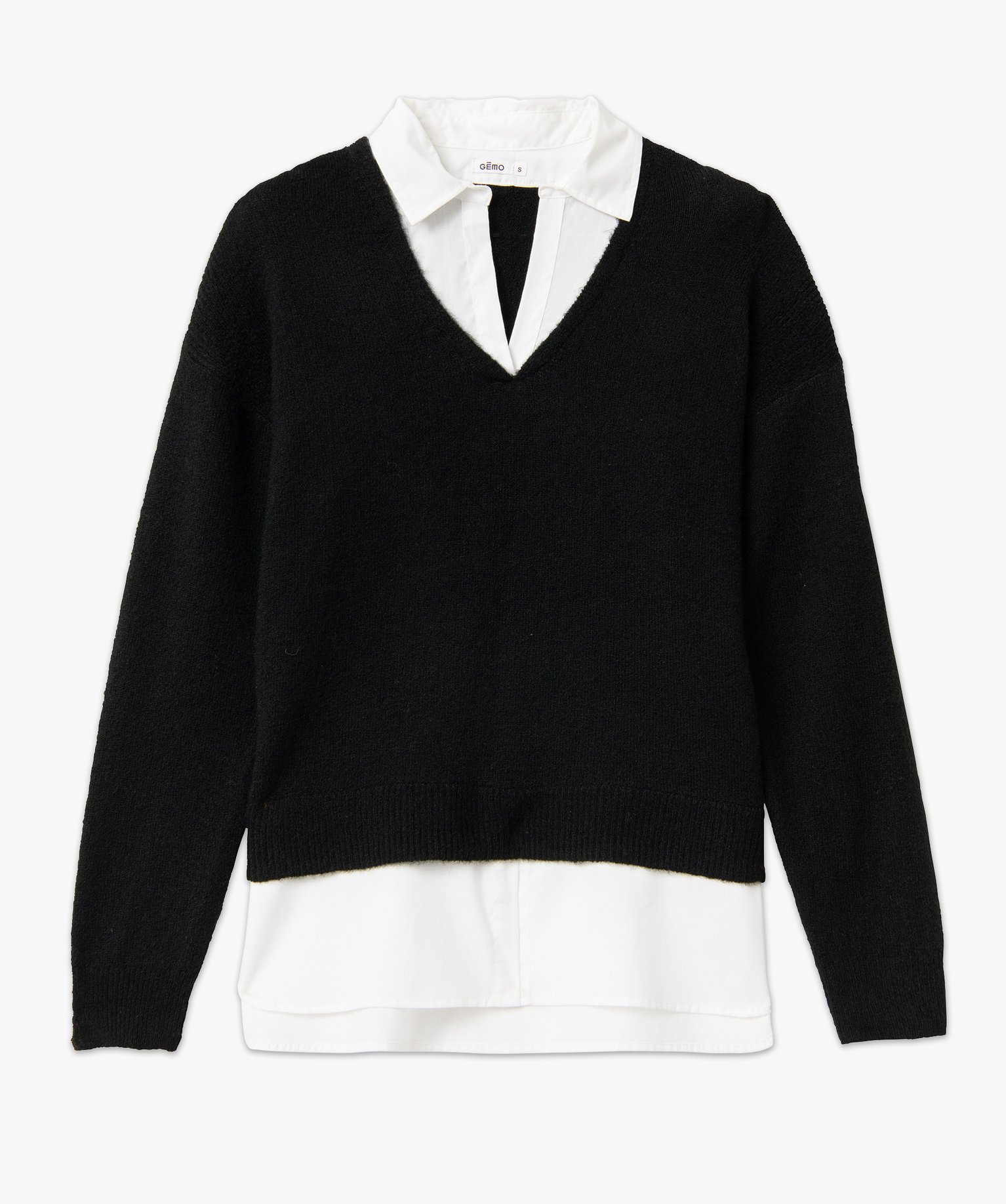 Pull 2 en 1 avec chemise femme noir | GEMO