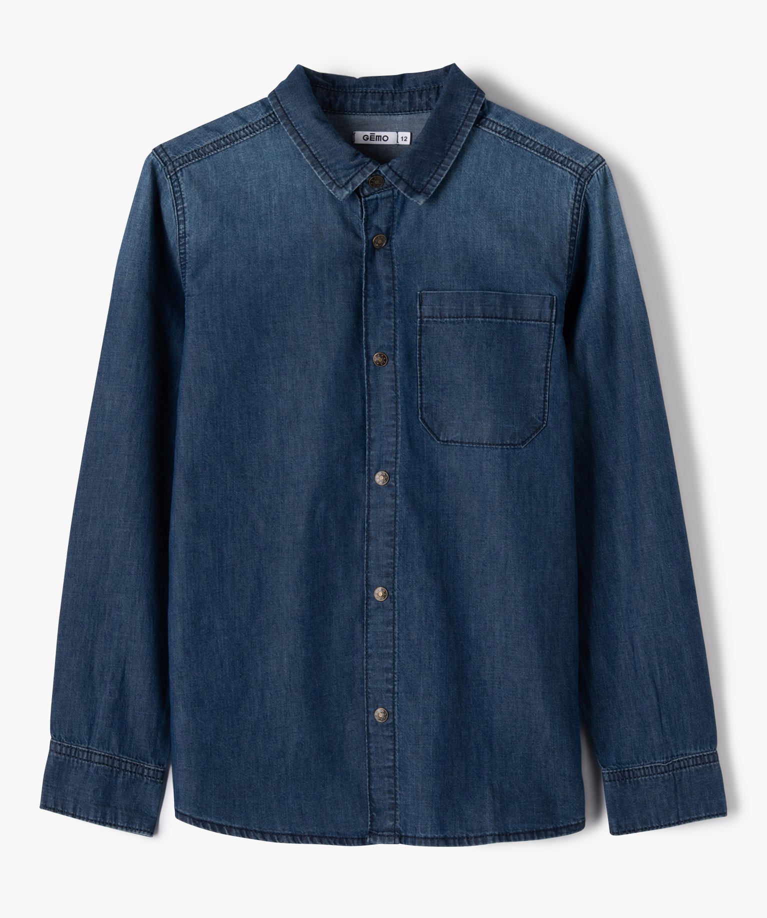 Chemise Garçon en toile de coton aspect denim bleu | GEMO
