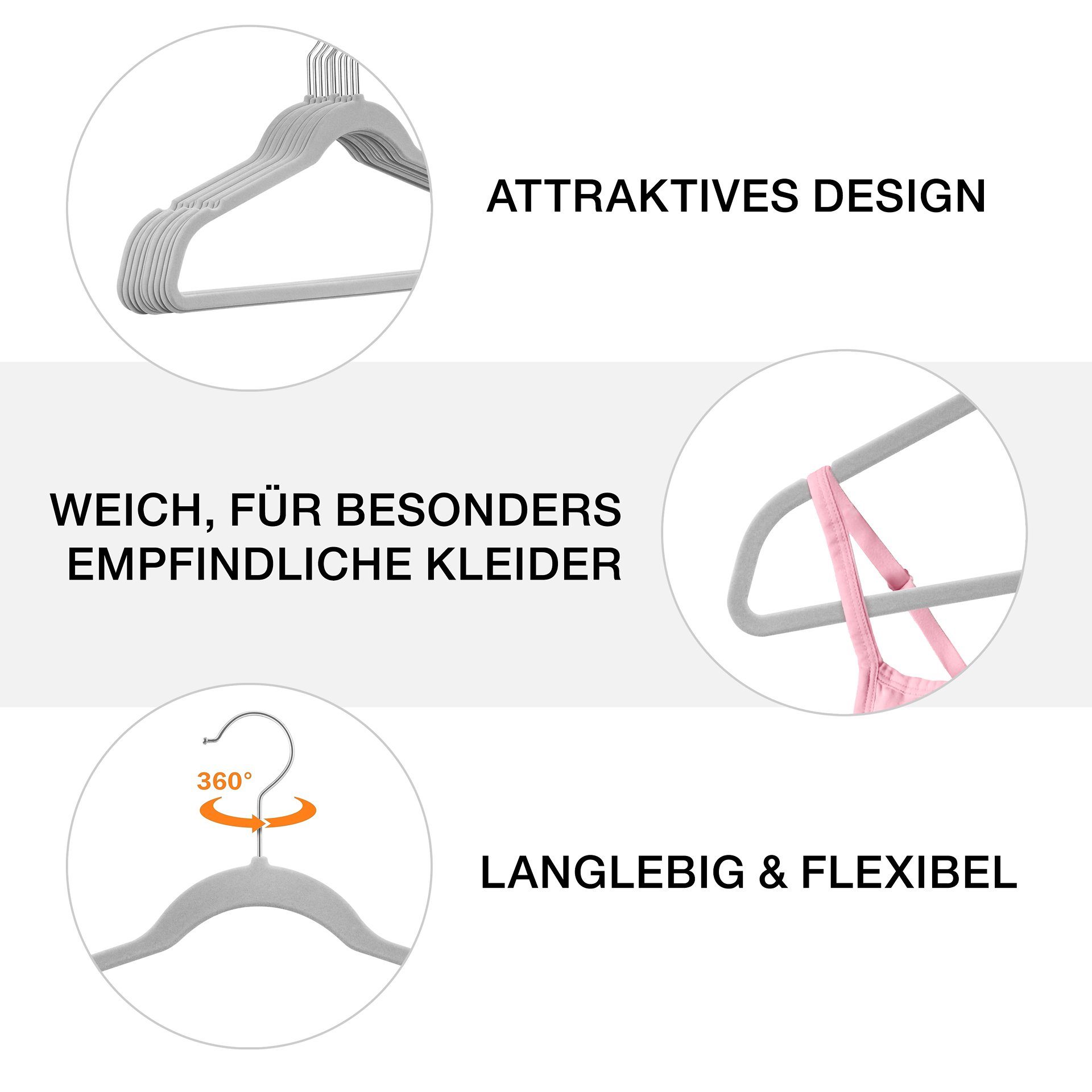 StickandShine Kleiderbügel 25 Stück Samt Kleiderbügel mit Silber Haken in verschiedenen Farben zur Wahl (25er Set)