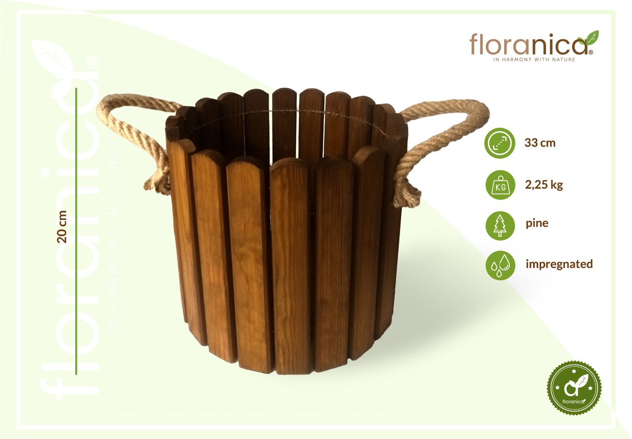Pemicont Floranica Runder Blumentopf aus Holz 33x20cm Braun Imprägniertes Kiefernholz Schutzhülle für Kräuter Blumen Haus- und Gartendekoration Truhe Für den Innen- und Außenbereich