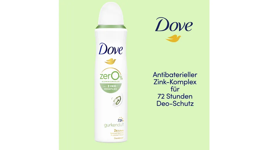 Dove Deodorant-Spray mit Zink-Komplex Gurkenduft 0% Aluminiumsalze 150 ml