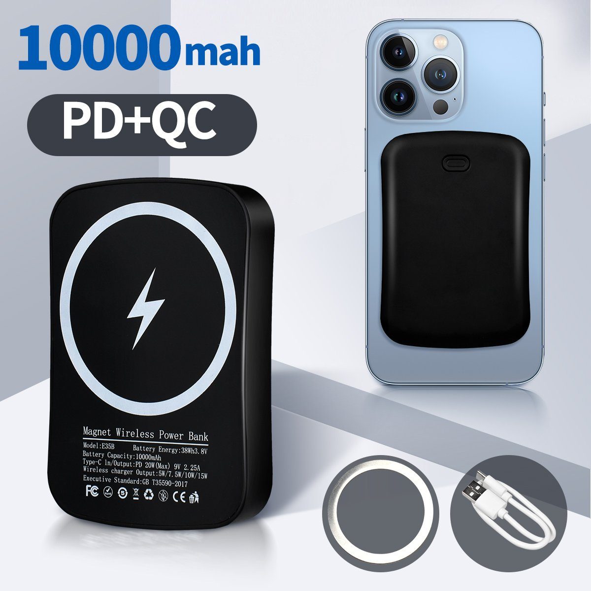 7Magic QC 15W PD 20W Powerbank 10000 mAh, magnetisches Ladegerät für iPhone 14/13/12/11/Pro/Max/XS/XR/X/8/Plus