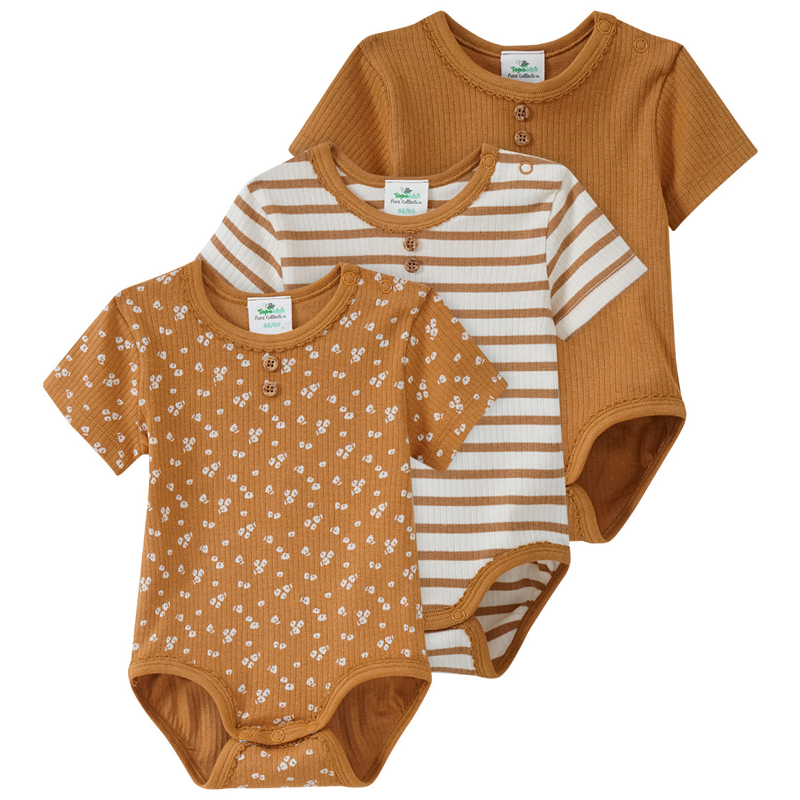 3 Baby Bodys mit Rippstruktur