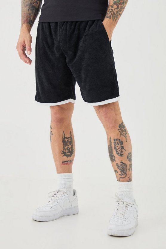 Lockere Frottee-Shorts mit Kontrast