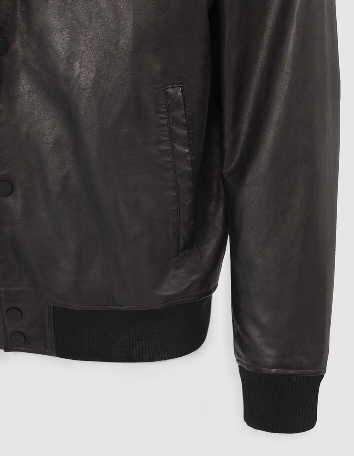 Bomber noir en cuir à parmenture amovible Homme