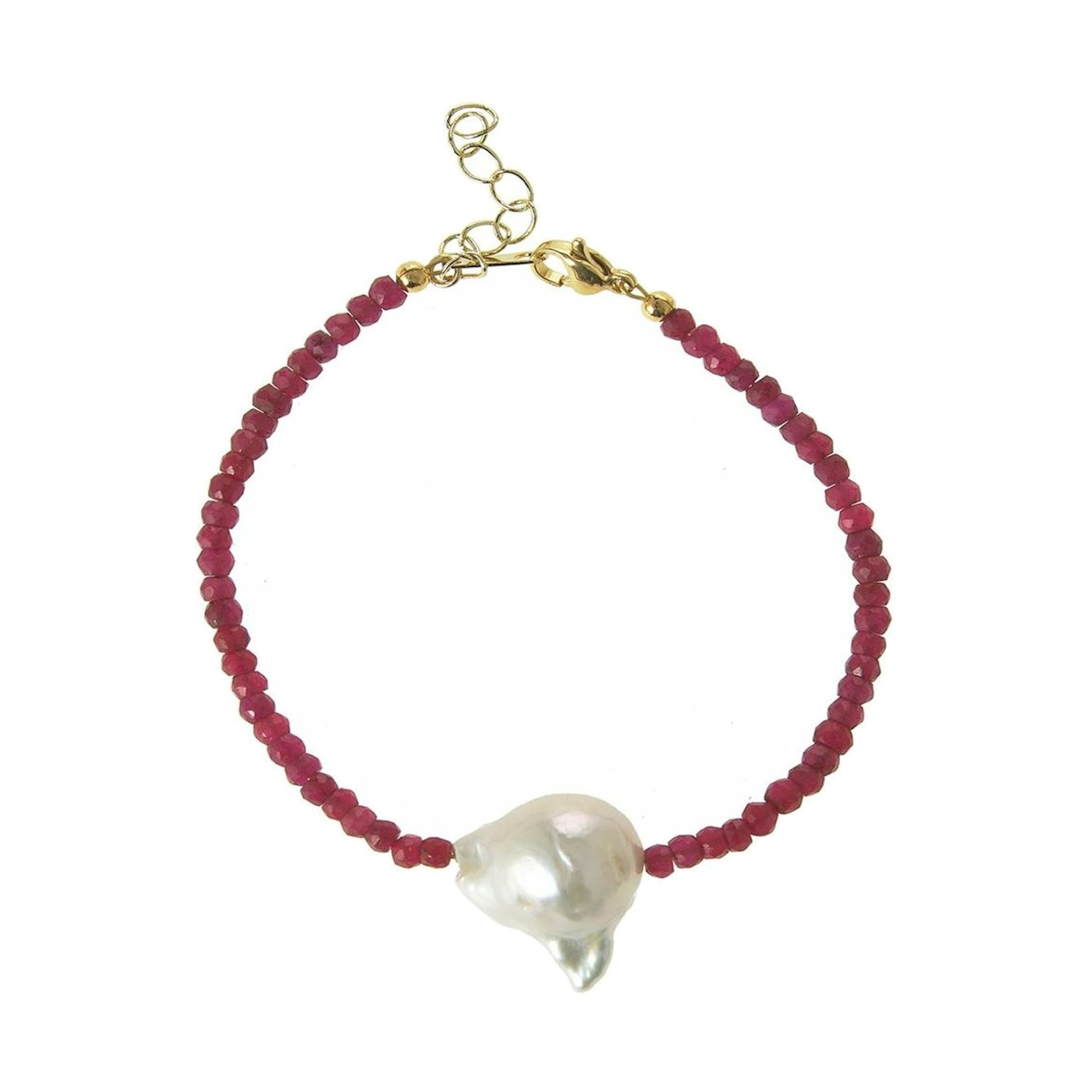 Armband 'Barock Zuchtperle und facettierte Rubine'