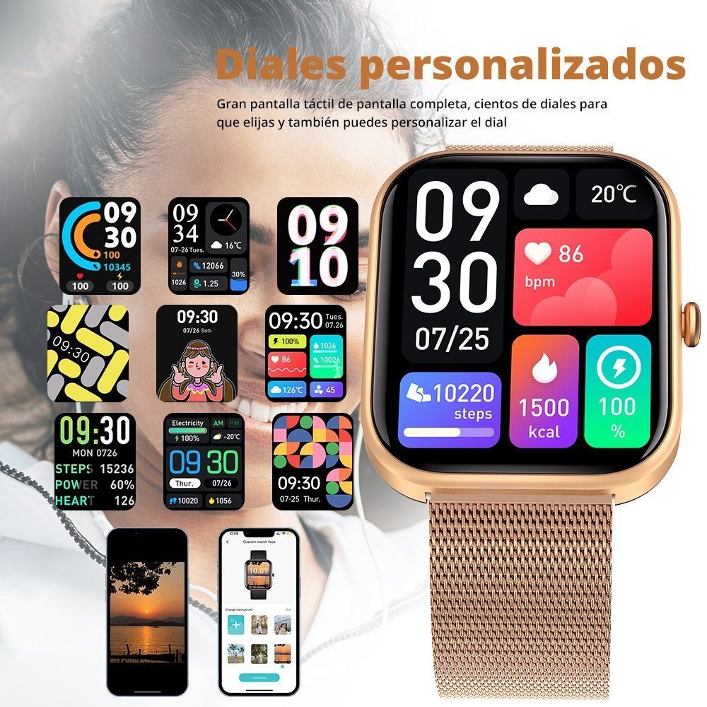 IBETTER Smartwatch Damen Herren Smartwatch (2.0'' HD Voll Touchscreen Zoll Zoll) Fitnessuhr mit Telefonfunktion WhatsApp Notiz mit deutscher Bedienungsanleitung, Herzfrequenzmesser,mit Blutsauerstoff Pulsmesser Sportuhr Schrittzähler Schlafmonitor Ak
