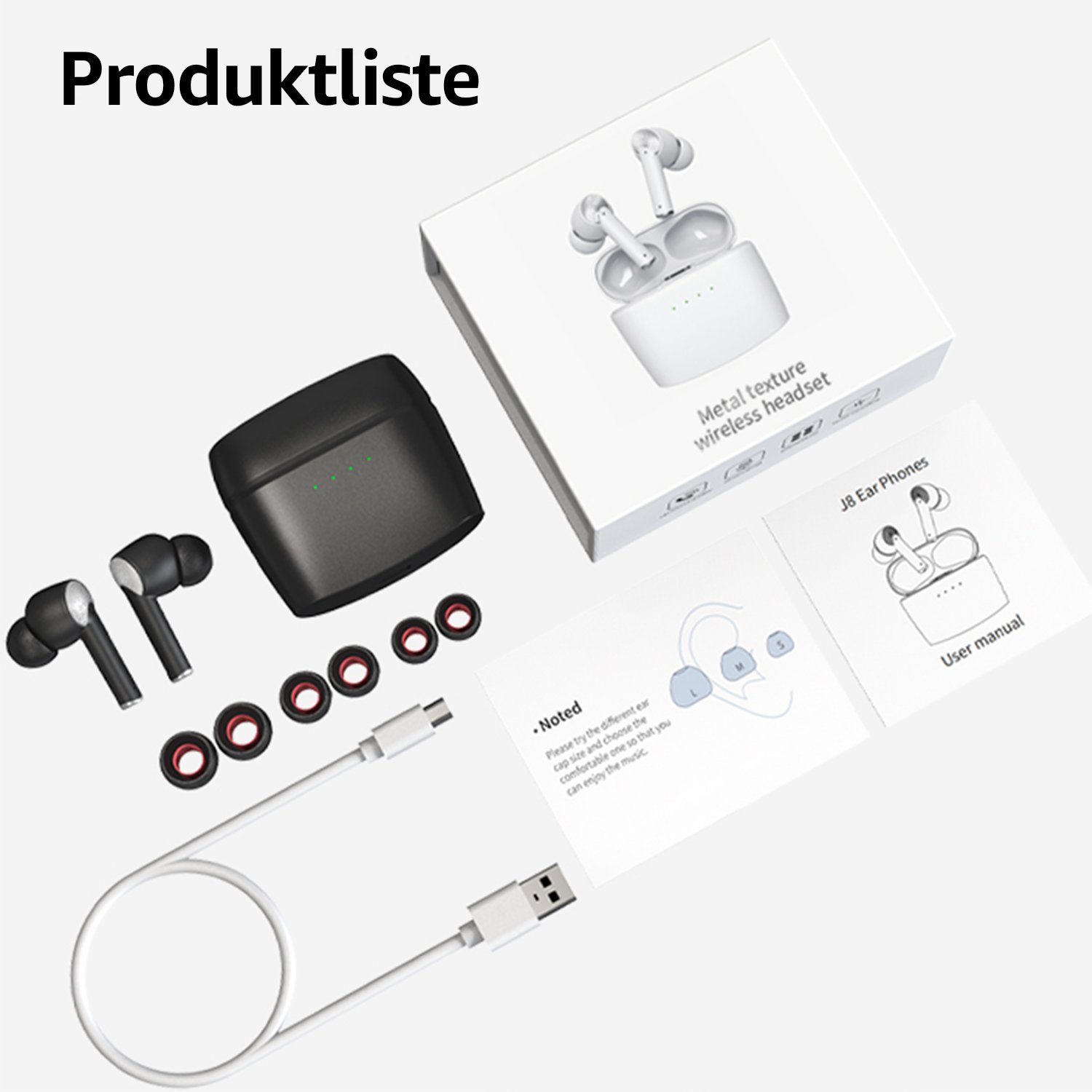 7Magic Bluetooth 5.3 ANC+ENC Rauschunterdrückung Headset wireless In-Ear-Kopfhörer (Aktive Noise Cancelling Kabellose, Earbuds für iPhone Samsung Huawei)