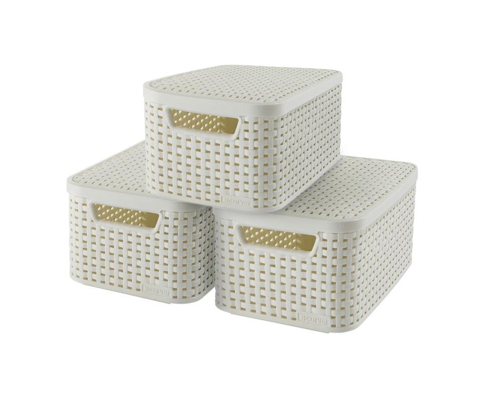 Curver 3-er Set STYLE Box S mit Deckel creme