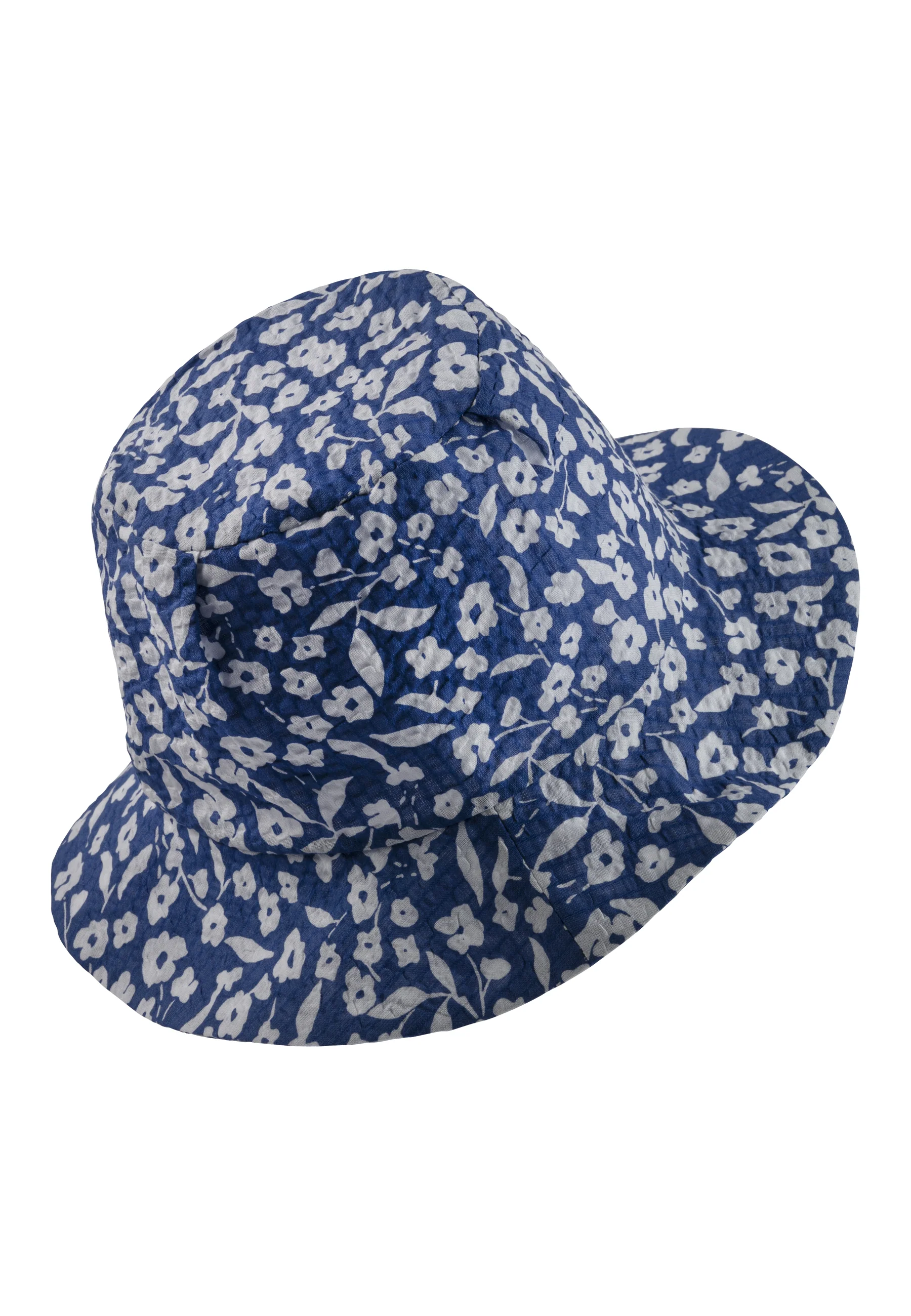 Kinderhut bedruckt mit Blümchen in blau