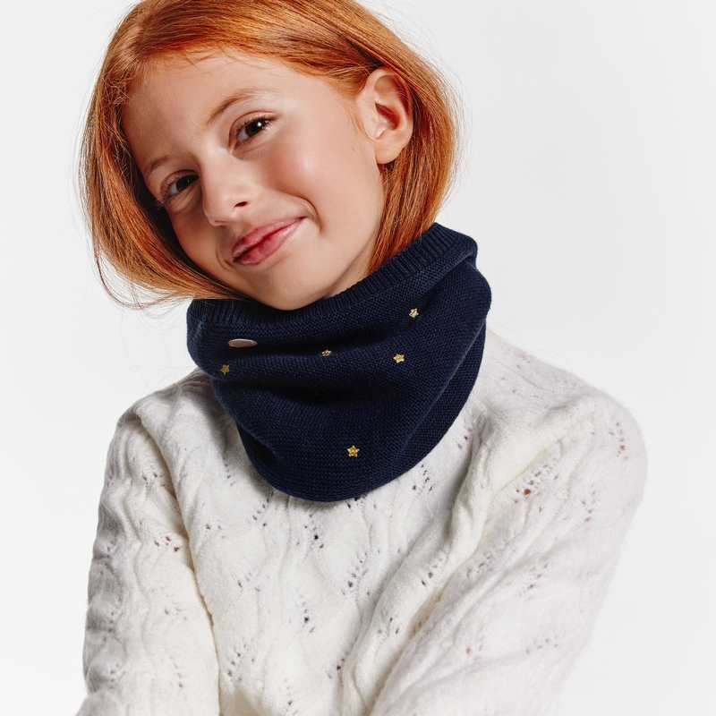 Snood étoilé doublé en polaire bleu fille