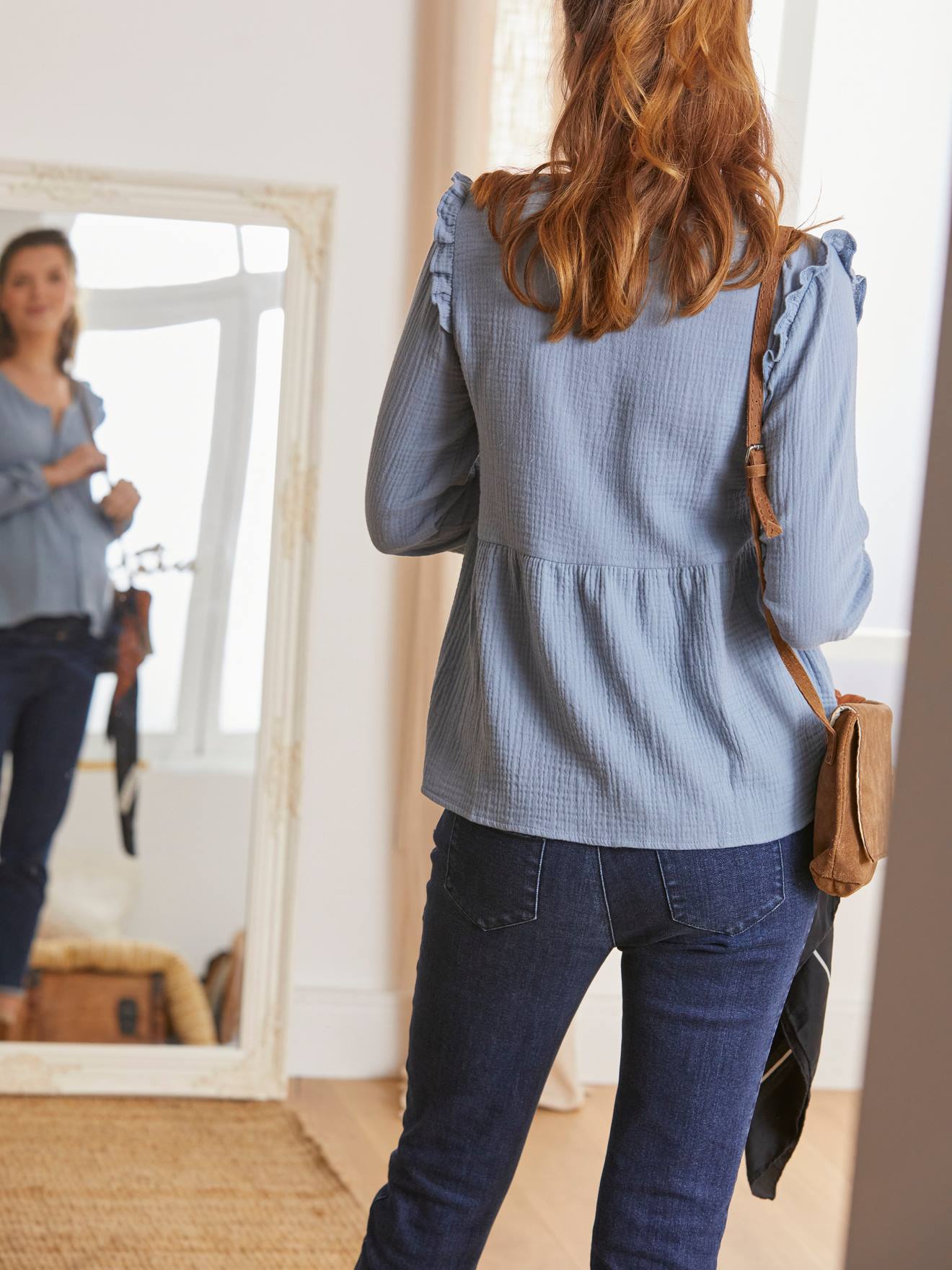 Blouse de grossesse et d'allaitement gaze de coton vert d'eau