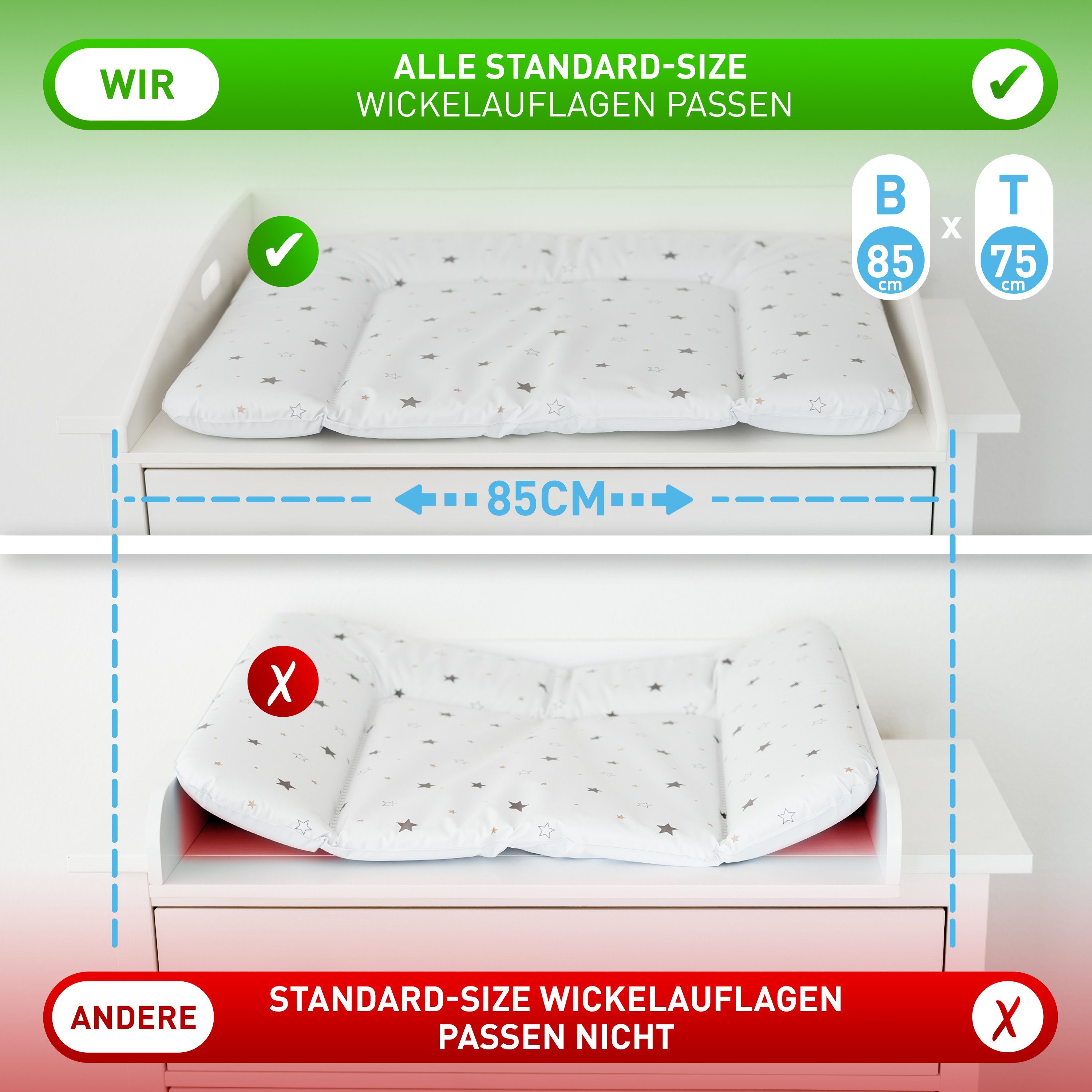 FLIPLINE® Wickelaufsatz für IKEA Hemnes Kommode [85x75x13cm], INKL. 2-Stufen-Sicherheit an Wand und Kommode