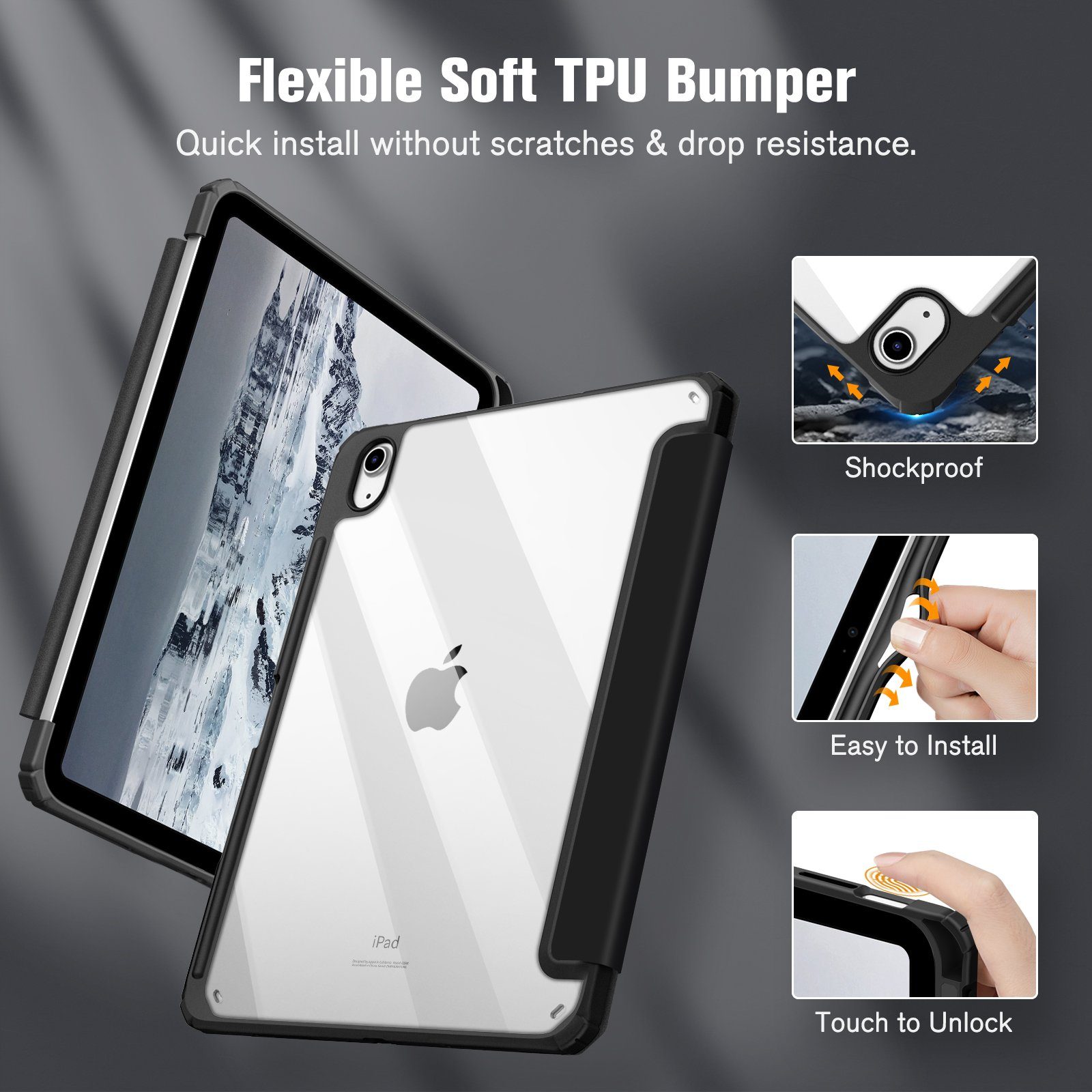 Fintie Tablet-Hülle Hybrid Hülle für iPad 10. Generation 2022 (10.9 Zoll) mit Stifthalter, Stoßfeste Schutzhülle mit transparenter Hartschale auf der Rückseite