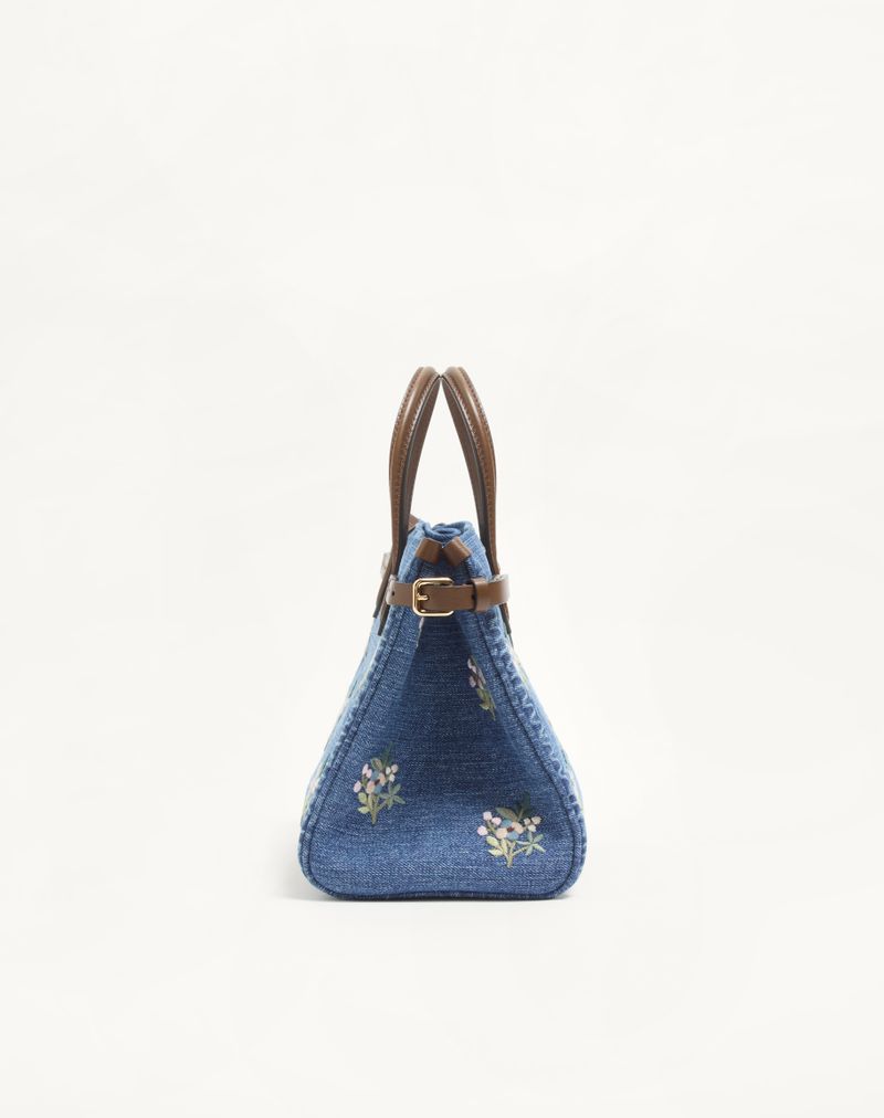 Sacola de compras pequena Valentino Garavani Antibes em denim bordado