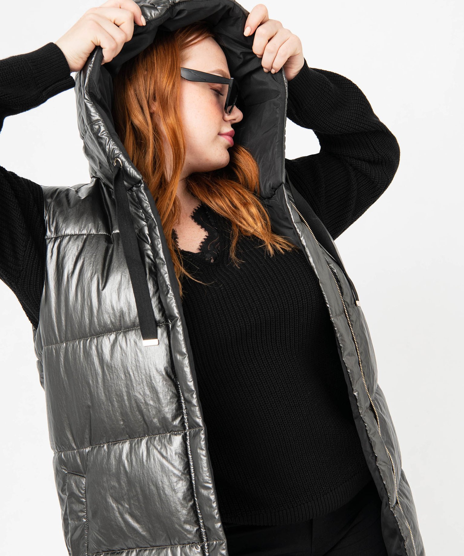 Blouson matelassé à capuche femme grande taille gris | GEMO