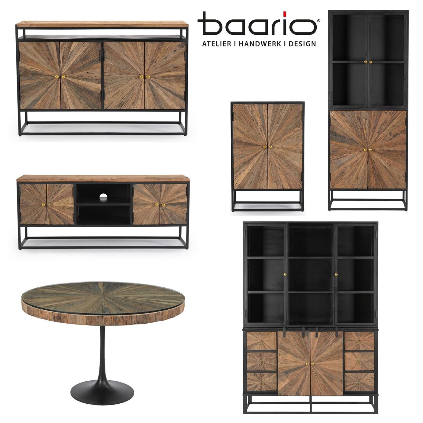 baario Buffet Schrank MERID Industrial Altholz Vitrine recyceltes Massivholz & Eisen Geschirrschrank