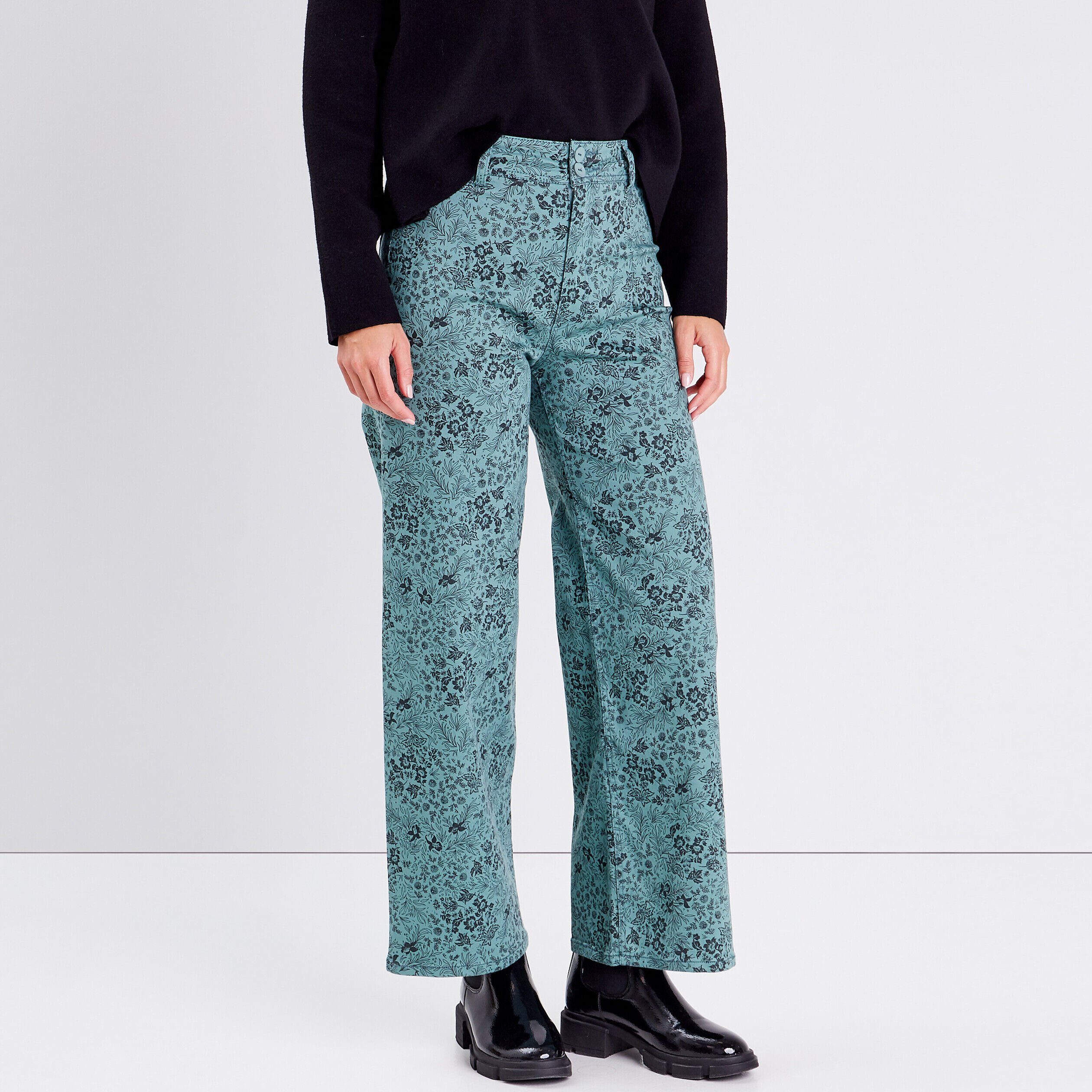 Jeans large taille haute vert femme | Cache Cache