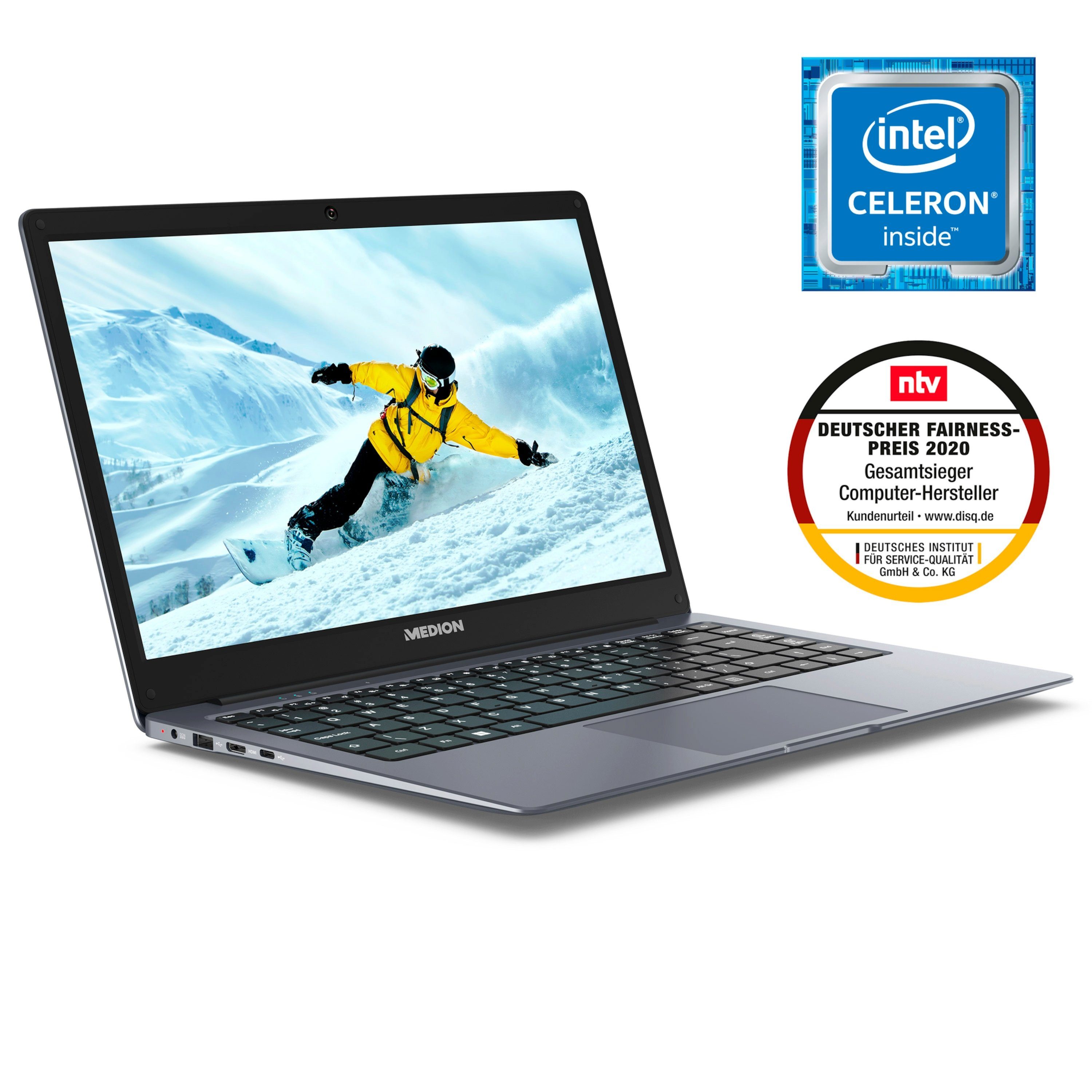 Medion® E14223 Notebook (35.5 cm/14 Zoll, Intel Celeron N4120, Intel® UHD, 128 GB SSD, Full-HD Display, 4GB, Windows 11, MD62560)