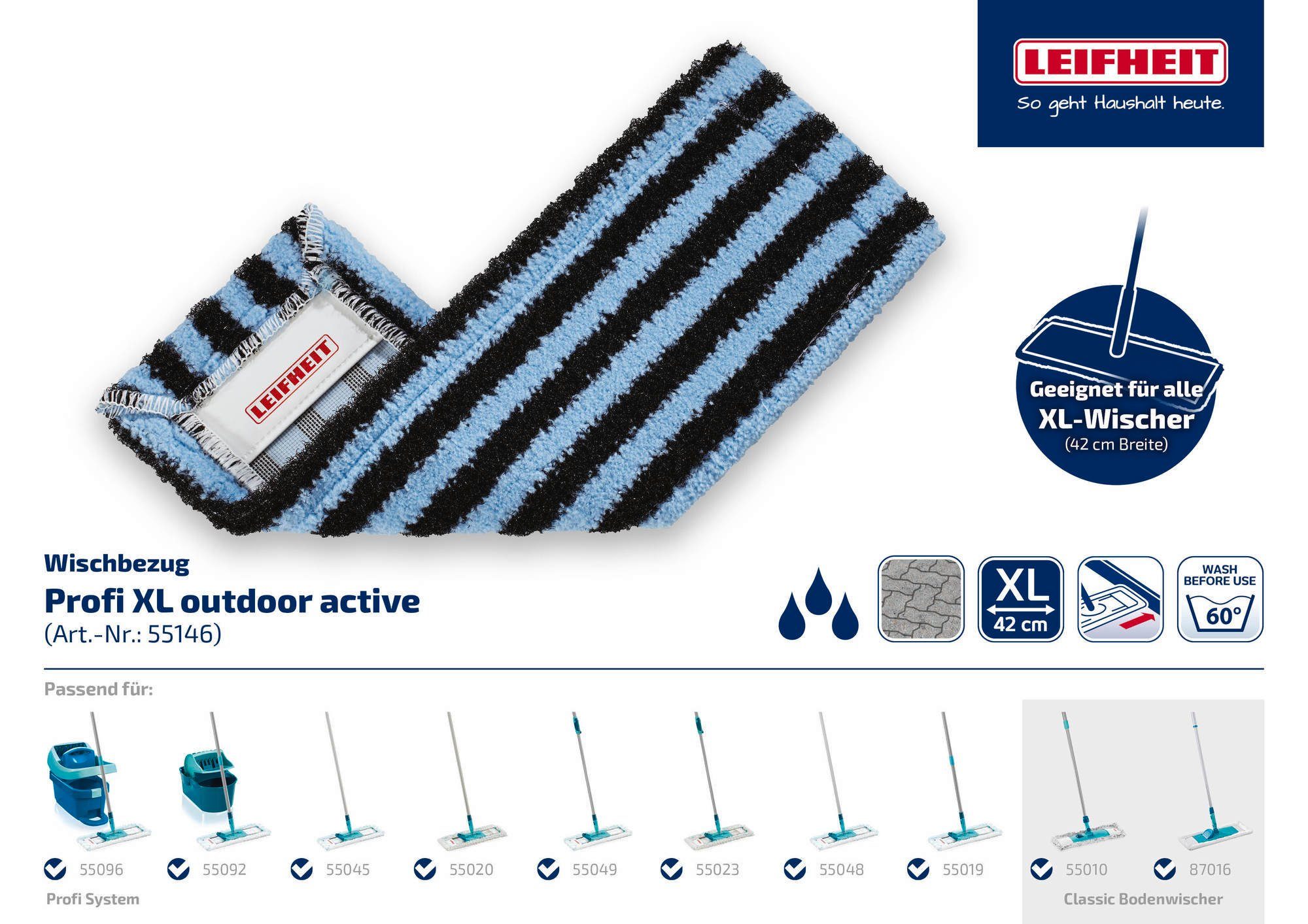 Leifheit 2er Set Wischbezug Profi XL outdoor active Wischbezug