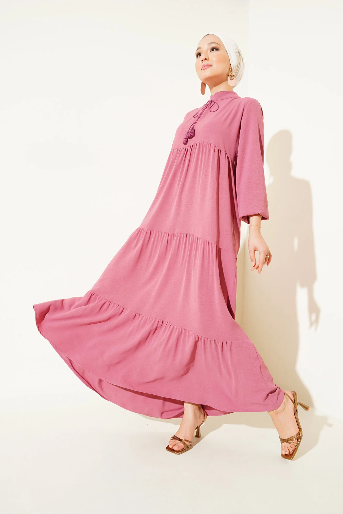 Bigdart  1627 Hijab-Kleid zum Schnüren mit Kragen – Getrocknete Rose