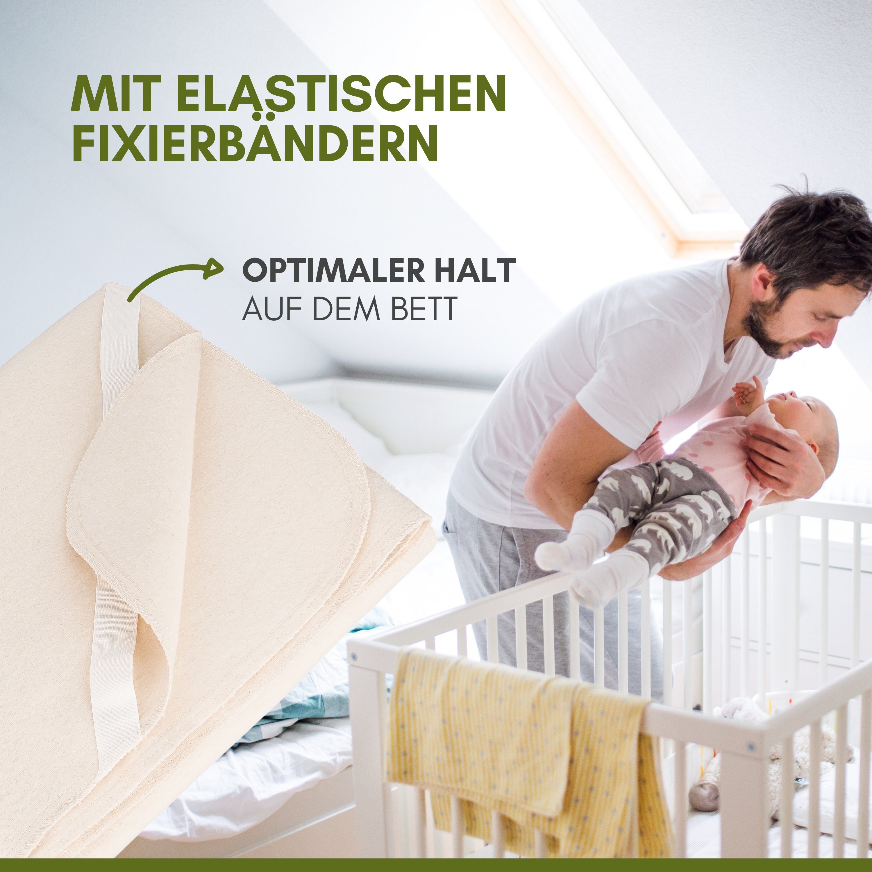 Matratzenschutzbezug Moltonauflage aus 100 Bio-Baumwolle - MADE IN GERMANY NULANI HOME, besonders hautfreundlich und für Allergiker geeignet ÖKOTEX
