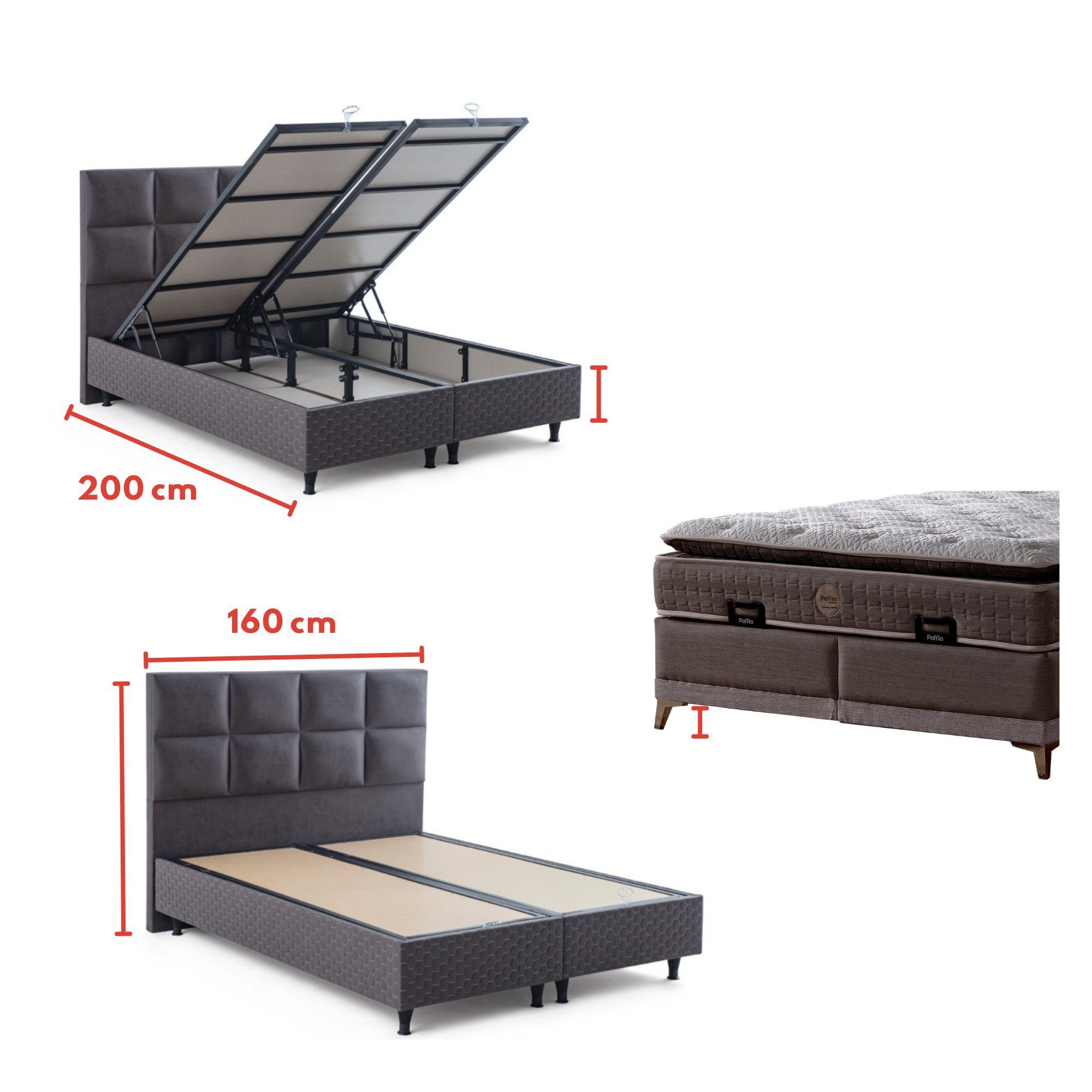 Moln Boxspringbett Boxspringbett 160x200 cm inkl. Matratze mit Topper Dolce (Bett 160x200, 2x Bettkästen + Matratze + Kopfteile), inklusive Topper